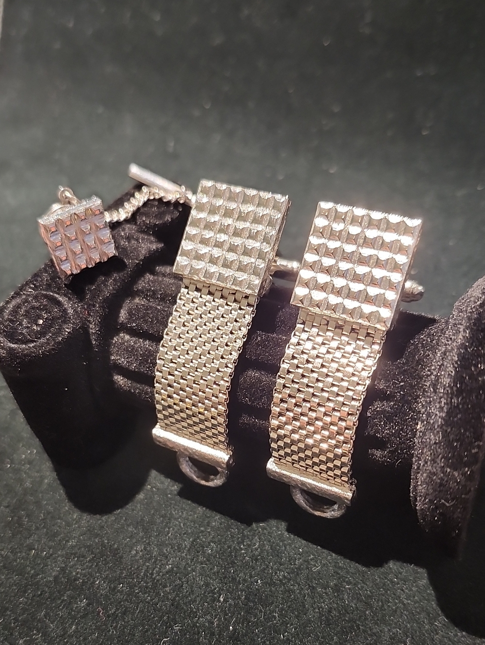 Vintage Dante Silver Mesh Wrap Around Cufflinks & Tie Tack Set MCM